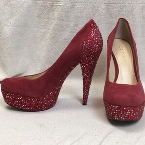 Enzo Angiolini red suede Rhinestone platform shoes